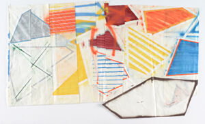 Gouache, watercolor, colored pencil and spray paint on paper