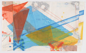 Ink, gouache, watercolor, colored pencil and spray paint on paper