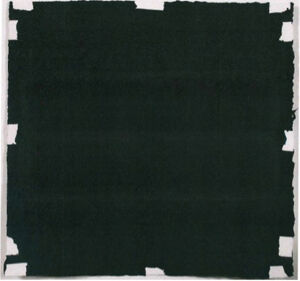 Lipstick, graphite and ink on hand-torn paper