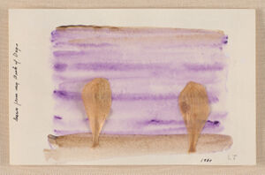 Watercolor collaged with leaves on paper