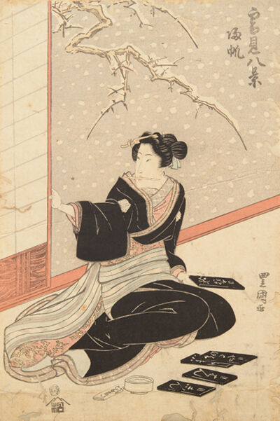 Kneeling Woman in Snow Doing Calligraphy | Utagawa Toyokuni | Colby ...