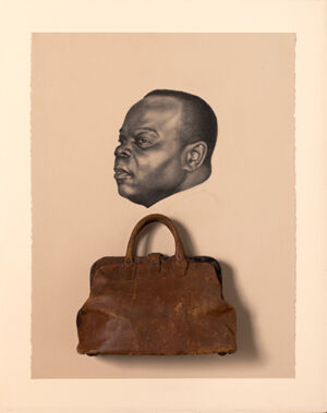 Conte, vintage leather bag on paper