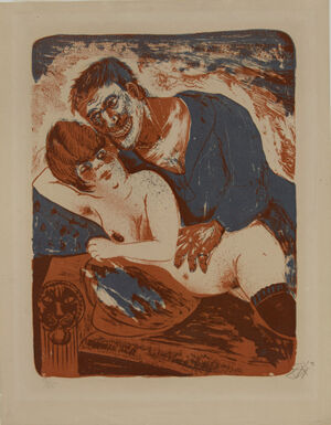 Color lithograph on chamois laid paper