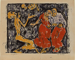 gouache over woodcut on cream card