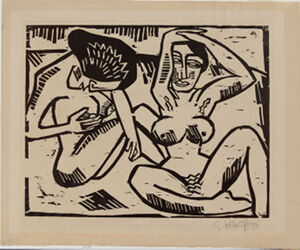 Woodcut on brown laid paper