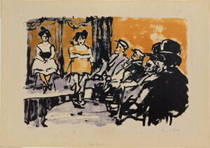 Color lithograph over transfer lithograph on off-white wove paper