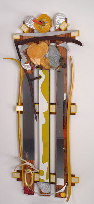 Wood, metal, plastic, brass, mirrors, paper