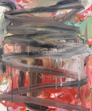 Oil, oil stick, and wax on canvas