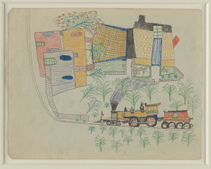 watercolor, graphite and colored pencil on lined ledger paper