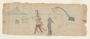 graphite and colored pencil on lined ledger paper