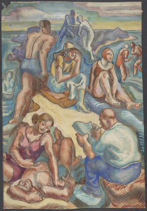 graphite and watercolor on off-white wove paper