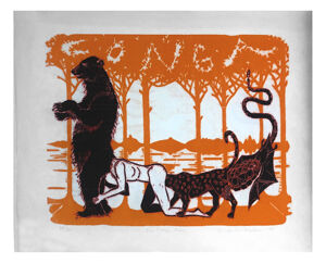 Woodcut, wood engraving, photo engraving on paper