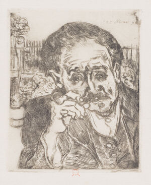 Etching with drypoint in black ink on thin Japanese paper