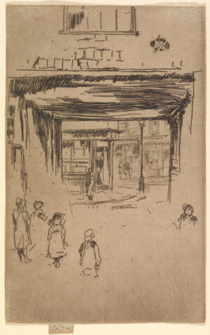 Etching in dark brown ink on tan laid paper; only state