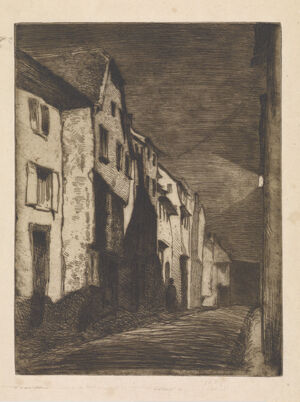 Etching and open bite or sandpaper ground in brown ink on cream laid paper; third state (of four)