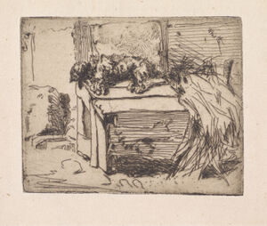 Etching in dark brown ink on cream laid paper; second (final) state