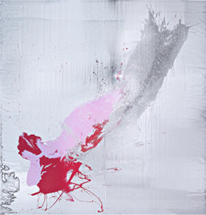 Acrylic, oil, glitter on foil panel