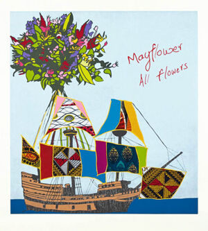 relief print, woodblock, fabric collage on paper