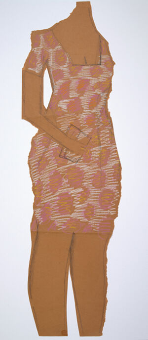 Crayon and pencil  on cut and torn brown kraft paper