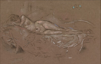 Colored pastel and black chalk on brown wove paper laid down on card