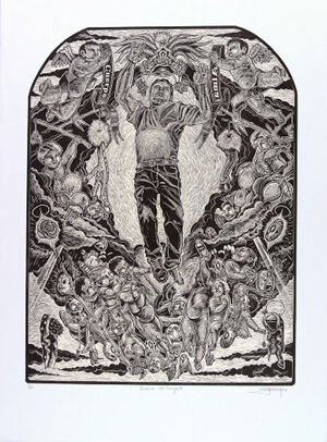Linocut on paper, cut and mounted on paper, Ed. 5/20