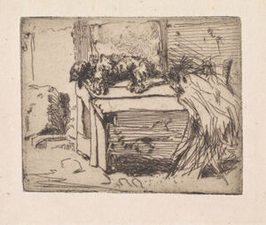 Etching in dark brown ink on cream laid paper; second (final) state